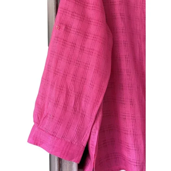 Sag Harbor Womens Pink Button Down Linen Shirt L Long/Half Sleeve Casual Vacay - Picture 4 of 7